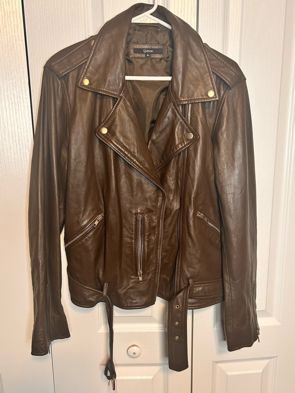 Quince Women’s Size XL Brown 100% Sheep Leather Oversized Biker Jacket Moto